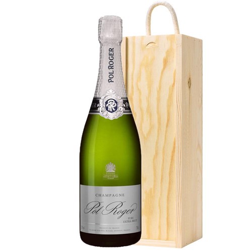 Pol Roger Pure Extra Brut Champagne 75cl In Pine Wooden Gift Box